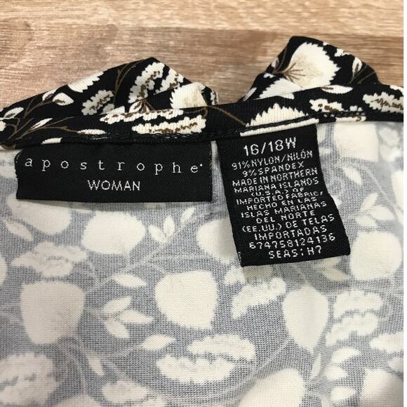 Apostrophe Brown Leaf Pattern Round Neck Short Sleeve Top 16/18W - Picture 3 of 3